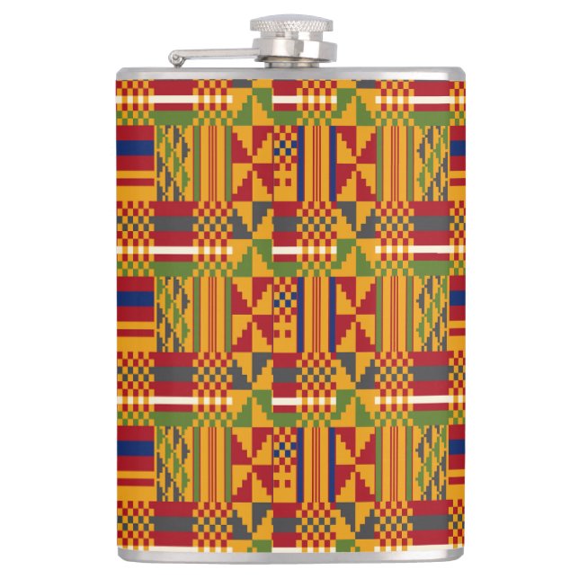 Kente Ethnic Pattern - Lebhaftes afrikanisches Tex Flachmann (Vorderseite)