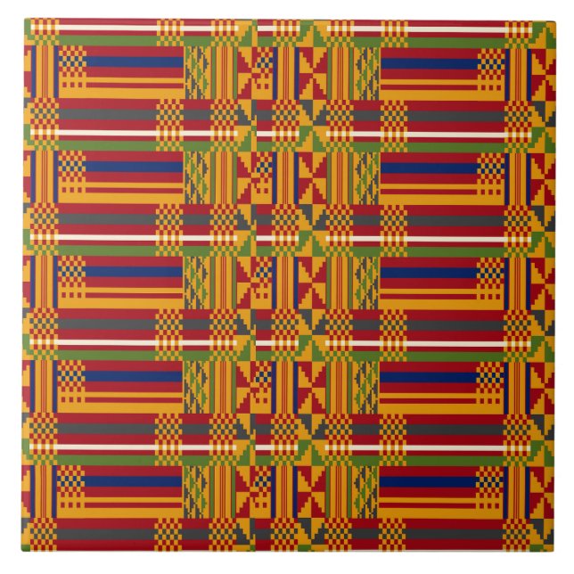 Kente Ethnic Pattern - Lebhaftes afrikanisches Tex Fliese (Vorderseite)