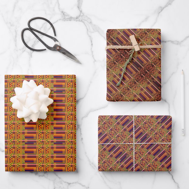 Kente Ethnic Pattern - Lebhaftes afrikanisches Tex Geschenkpapier Set (Vorderseite)