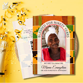 Kente Photo BLESSED 90TH BIRTHDAY Einladung