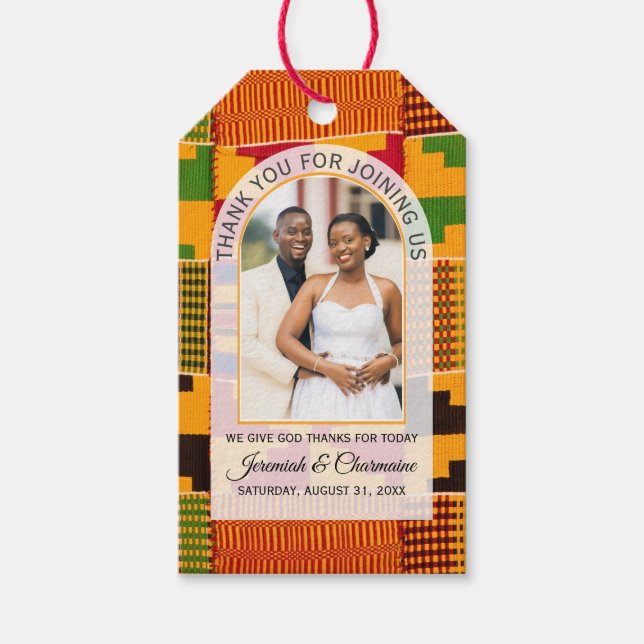 Kente Photo Custom Name WEDDING  Geschenkanhänger (Vorderseite)