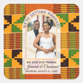 Kente Photo Custom Name WEDDING Quadratischer Aufkleber