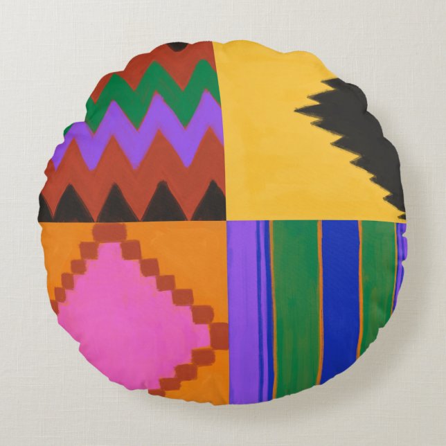 Kente Round Pillow Rundes Kissen (Vorderseite)