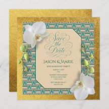Kente Save the Date Invitation Teal & Gold