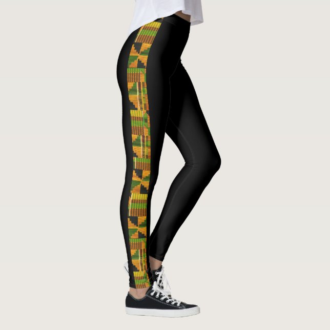 Kente Tribal afrikanischen Stoff bedruckt orange g Leggings (Rechts)