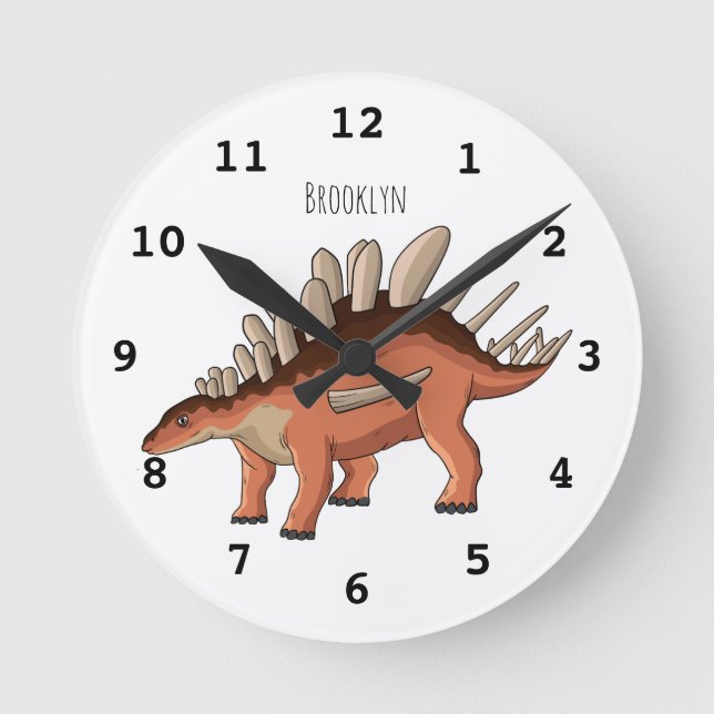 Kentrosaurus-Cartoon Runde Wanduhr (Vorderseite)