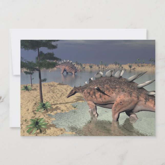 Kentrosaurus-Dinosaurier in der Wüste - 3D-Darstel (Vorderseite)