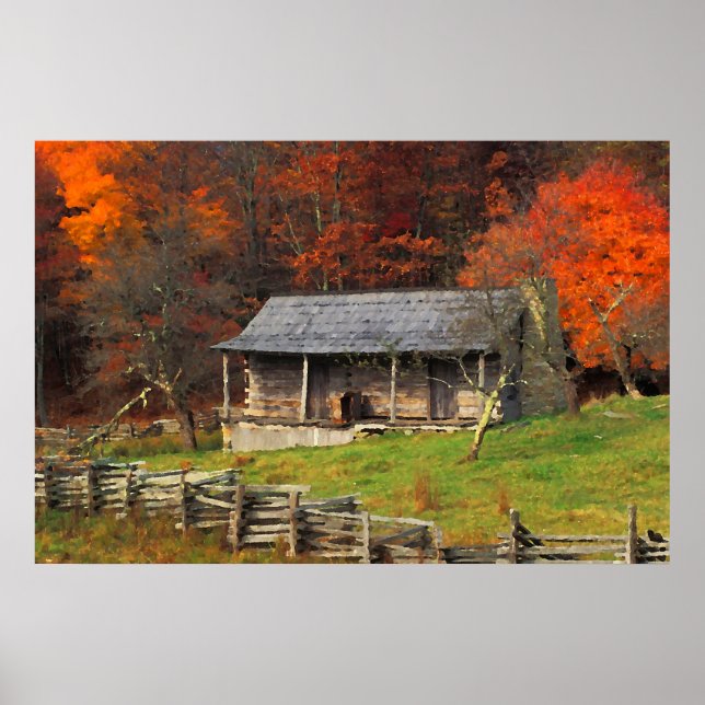 Kentucky Country Kabine Herbst Saison Wasserfarbe  Poster (Vorne)