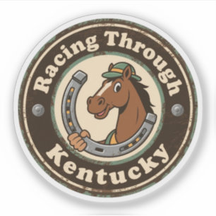 Kentucky Derby Charme _ Pferd mit Jockeyhut  Aufkleber
