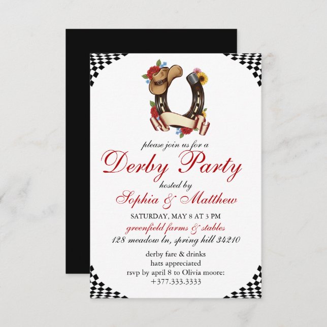 Kentucky Derby Horse Racing Themed Elegant Invite Einladung (Vorne/Hinten)