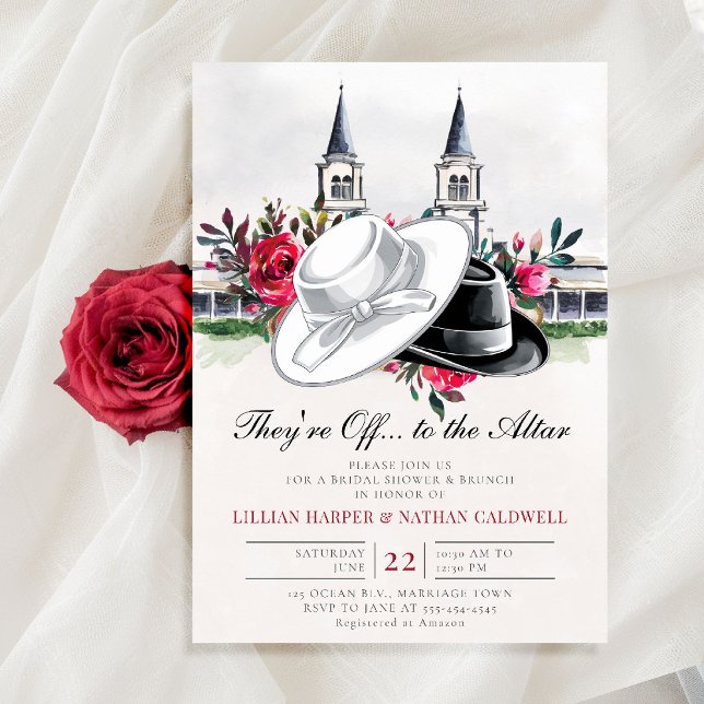 Kentucky Derby Wedding Brautparty Rose Modern Einladung (kentucky derby bridal shower invitation red roses churchill spires horse racing theme watercolor)