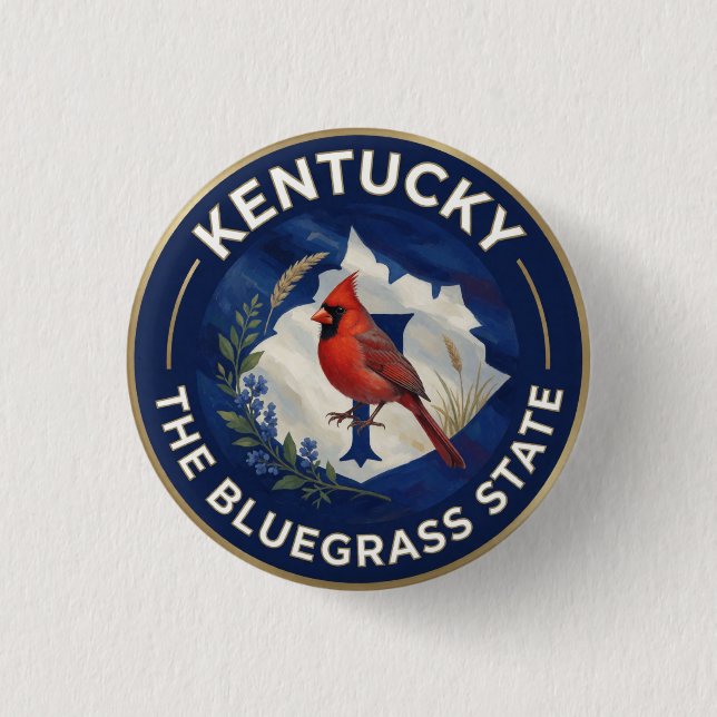 🐎 Kentucky-Flagge und Kardinal Roter Kardinal Blu Button (Vorderseite)