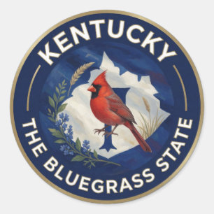 🐎 Kentucky-Flagge und Kardinal Roter Kardinal Blu Runder Aufkleber