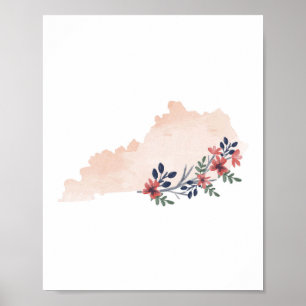 Kentucky Floral Watercolor Staat Poster