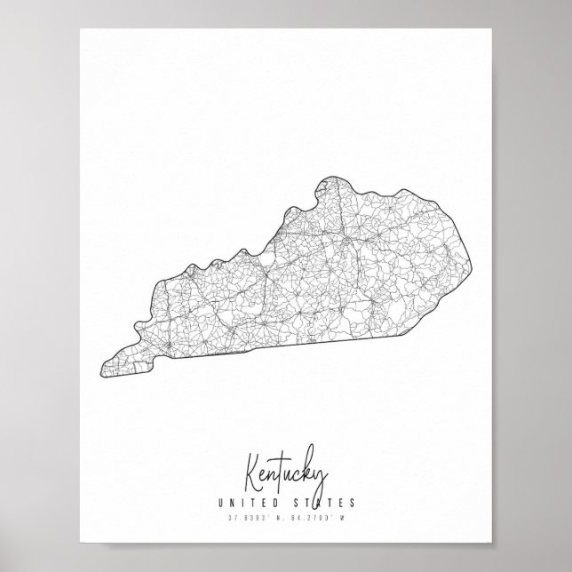 Kentucky Minimal Street Map Poster (Vorne)