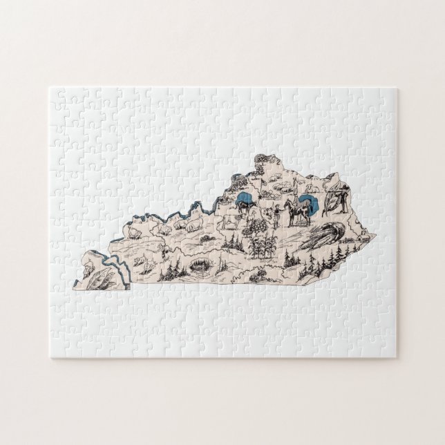 Kentucky Shaped Kentuckian Vintag Picture Map Puzzle (Horizontal)