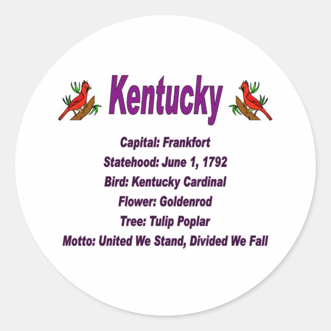 Kentucky Staat Info Sticker (Vorderseite)