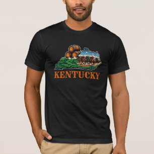 Kentucky Staat Kontur Tattoo Style Pferd Bourbon T-Shirt