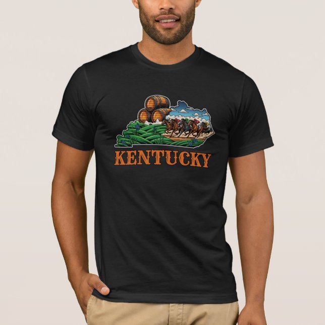 Kentucky Staat Kontur Tattoo Style Pferd Bourbon T-Shirt (Vorderseite)