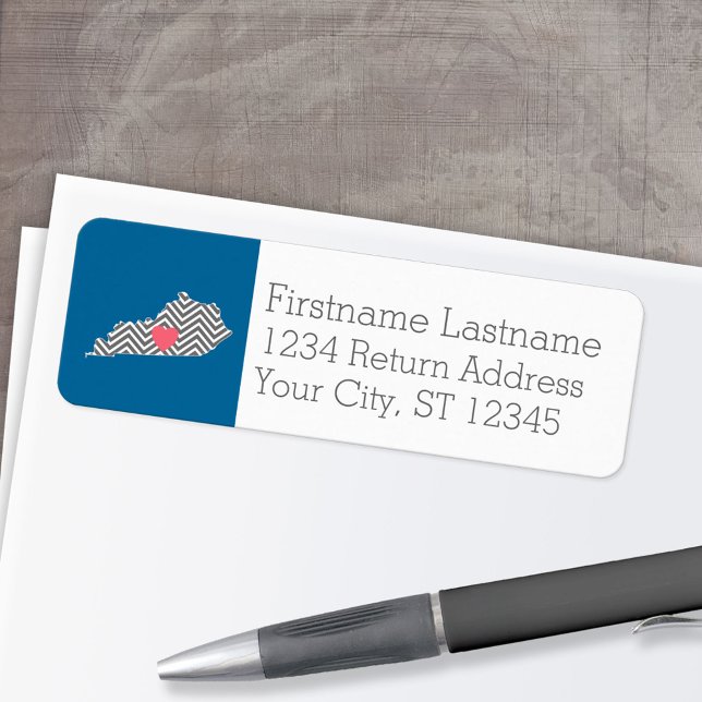 Kentucky Staat Map mit benutzerdefiniertem Herz un (Custom Return Address Label)