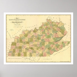 Kentucky & Tennessee Eisenbahnkarte 1839 Poster