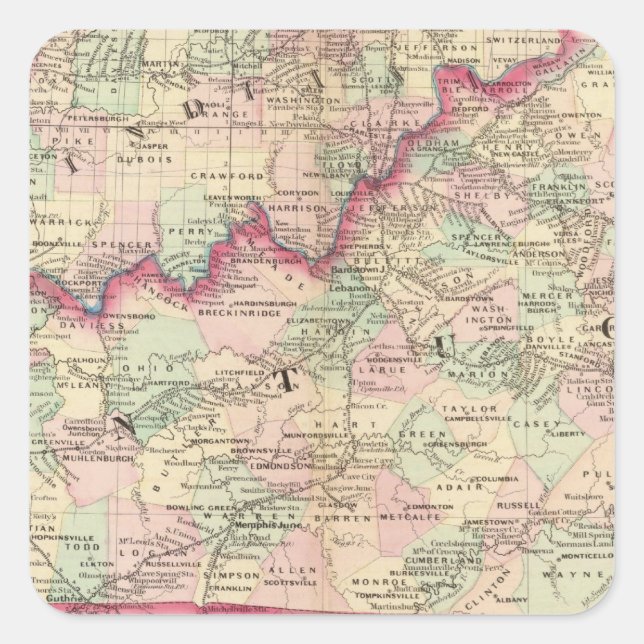 Kentucky, Tennessee Quadratischer Aufkleber (Vorderseite)