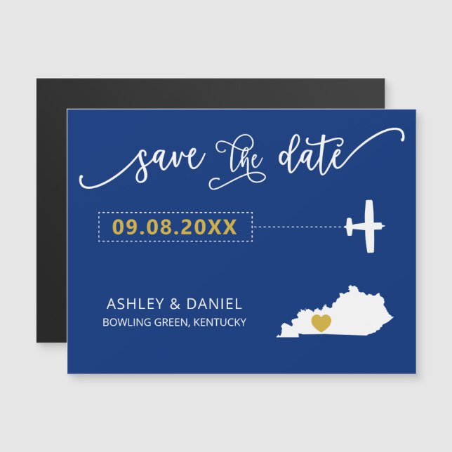 Kentucky Wedding Save the Date Card, Map Magneteinladung (Vorne/Hinten)