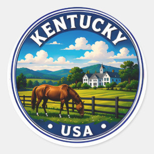 🟡 Kentuckys Pferdeland - eine landschaftliche Flu Runder Aufkleber