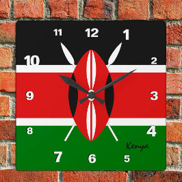 Kenya Clock, patriotische Zuhause, kenianische Fla Quadratische Wanduhr