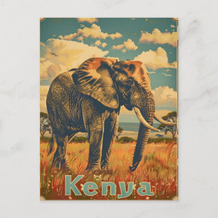 Kenya Elefant Vintage Postkarte