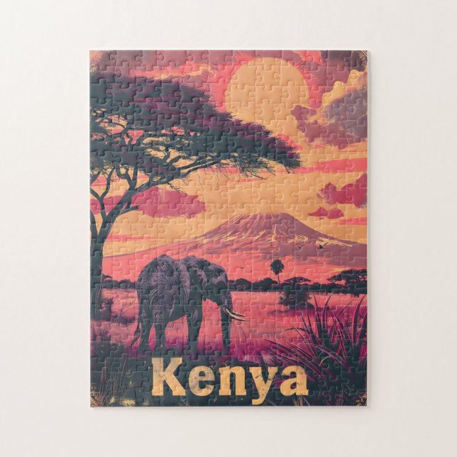 Kenya Elephant Sunset Puzzle (Vertikal)