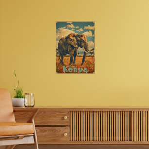 Kenya Elephant Vintag Poster