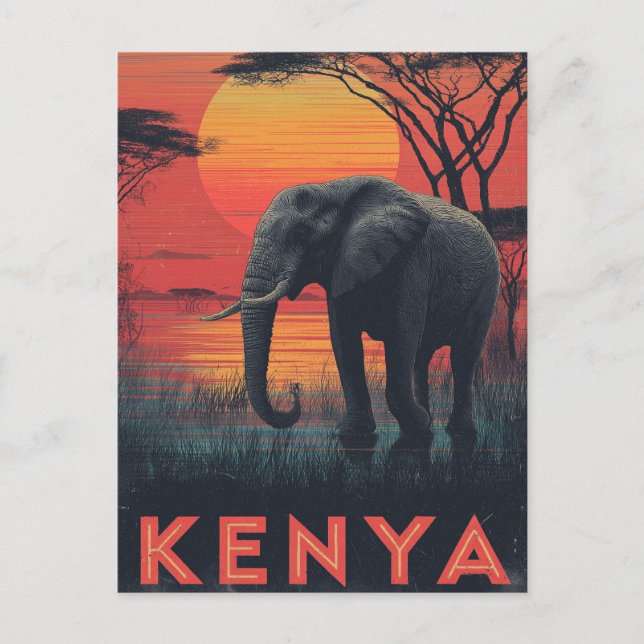 Kenya Elephant Vintag Postkarte (Vorderseite)