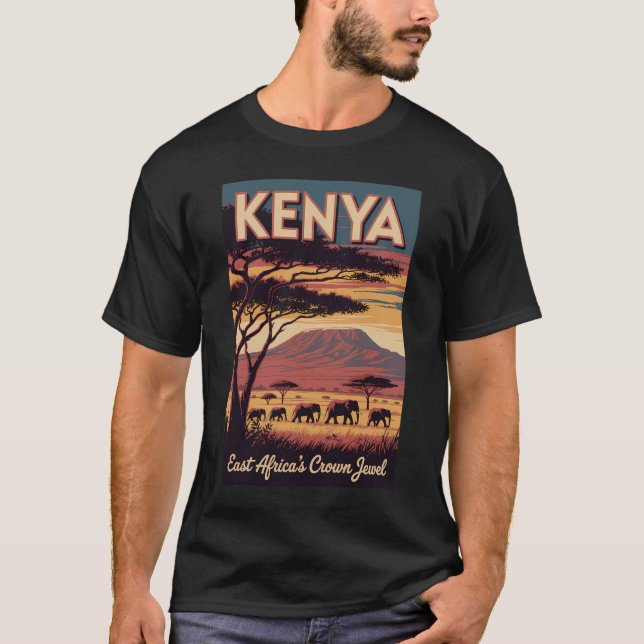 Kenya Elephants Illustration Travel Art Vintage T-Shirt (Vorderseite)