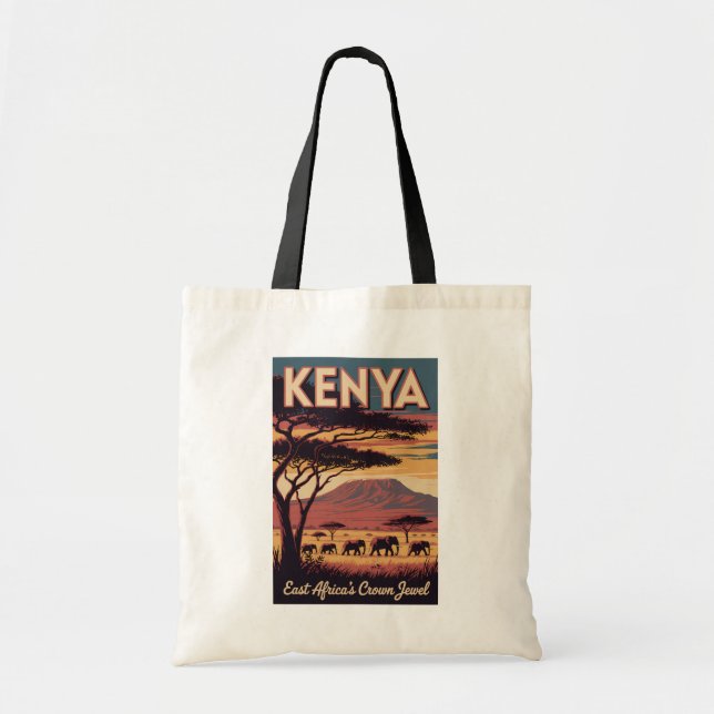 Kenya Elephants Illustration Travel Art Vintage Tragetasche (Vorne)