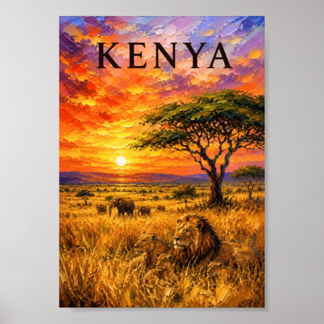 Kenya: Fiery Sunset Safari Art Souvenir Poster (Vorne)