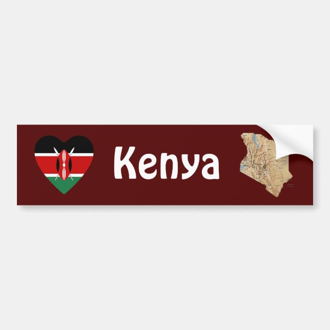 Kenya Flag Herz + Karte Autoaufkleber (Vorne)