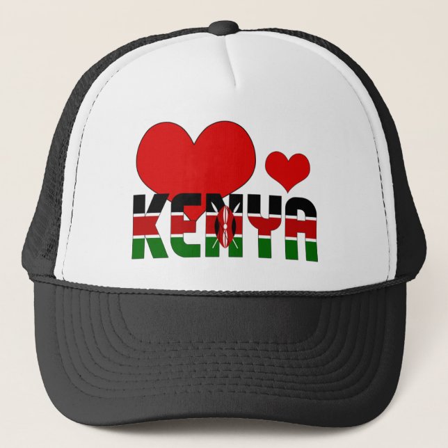 Kenya Flag Herz Red Green Black Patriotic Truckerkappe (Vorderseite)