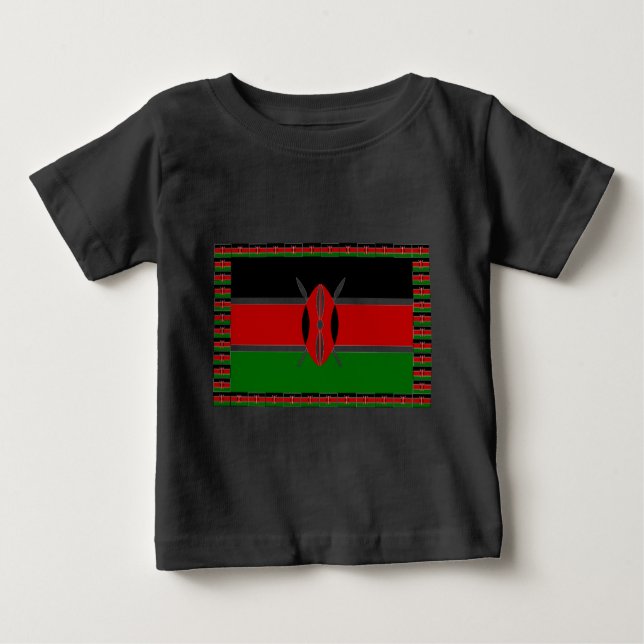 Kenya-Flagge mit Miniatur-Flag-Rahmen-Grenzkunst Baby T-shirt (Vorderseite)