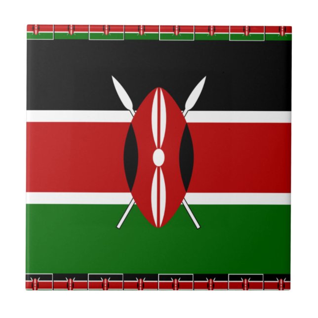 Kenya-Flagge mit Miniatur-Flag-Rahmen-Grenzkunst Fliese (Vorderseite)