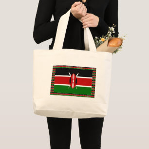 Kenya-Flagge mit Miniatur-Flag-Rahmen-Grenzkunst Jumbo Stoffbeutel