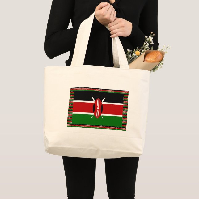 Kenya-Flagge mit Miniatur-Flag-Rahmen-Grenzkunst Jumbo Stoffbeutel (Vorderseite (Produkt))