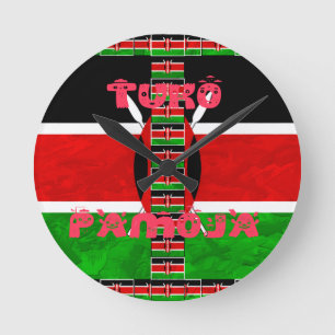 Kenya-Flagge: Tuko Pamoja - Design der Einheit Runde Wanduhr