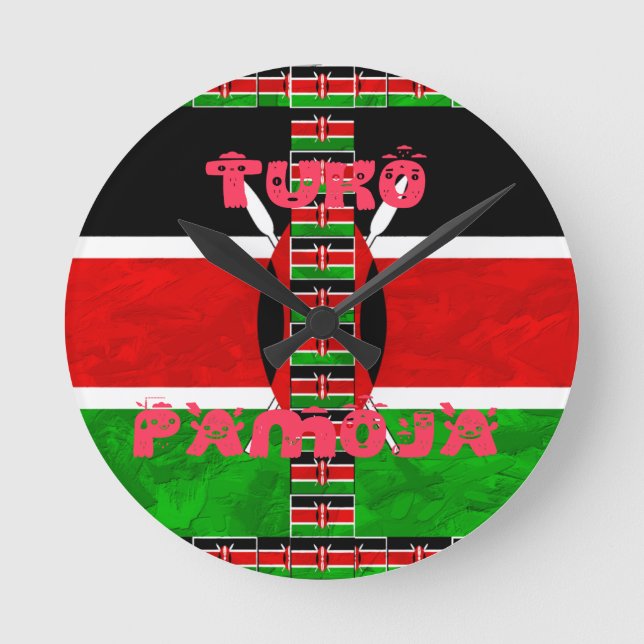 Kenya-Flagge: Tuko Pamoja - Design der Einheit Runde Wanduhr (Vorderseite)