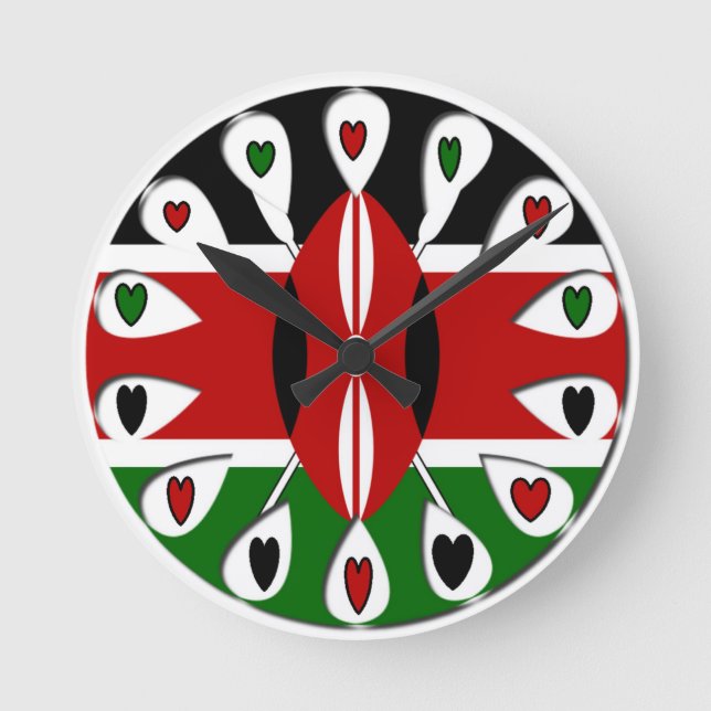 Kenya Hearts Runde Wanduhr (Vorderseite)