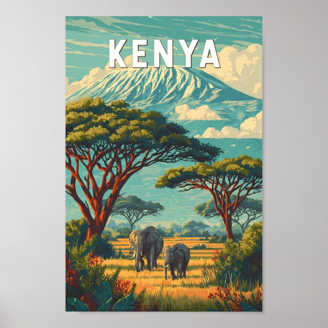 Kenya Illustration Travel Art Vintage Poster (Vorne)