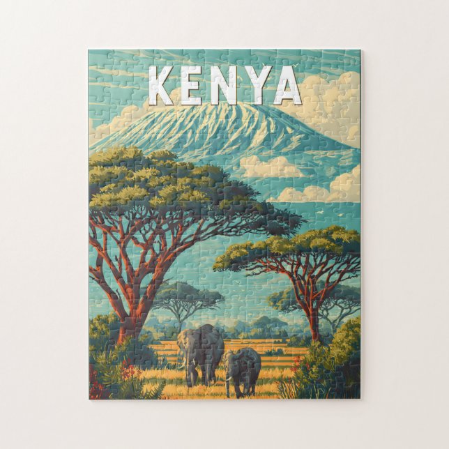 Kenya Illustration Travel Art Vintage Puzzle (Vertikal)