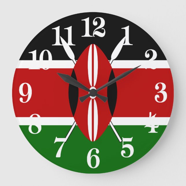 Kenya Maasai Flagge Bendera ya Kenya Große Wanduhr (Vorderseite)