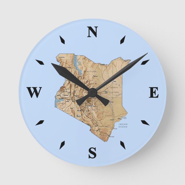 Kenya Map Clock Runde Wanduhr (Vorderseite)