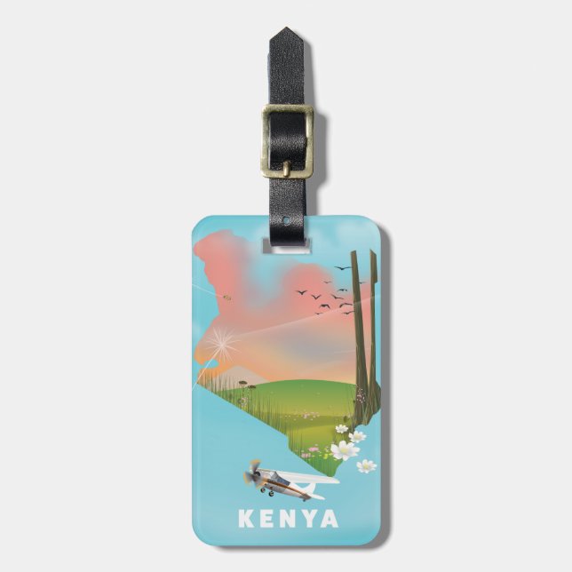 Kenya Map Illustration Reiseplakat. Gepäckanhänger (Vorderseite vertikal)